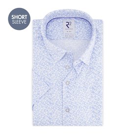 R2 Short sleeved blue graphic print knitted pique shirt