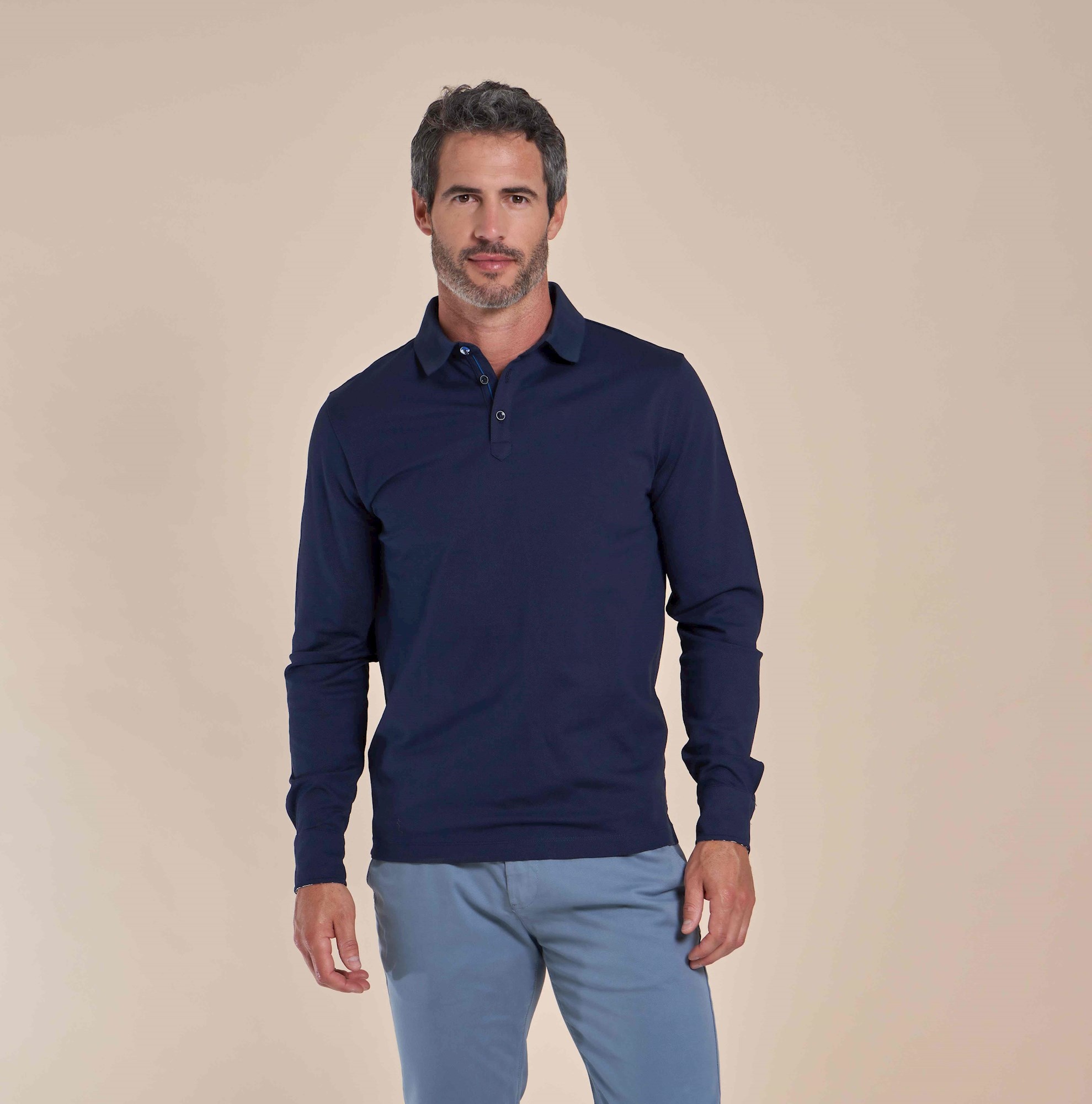 dark blue long sleeve polo