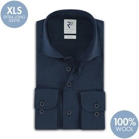 R2 Extra long sleeves. Navy blue 100% merino wool shirt