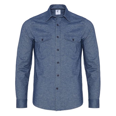 Navy blauw oxford 2 PLY wolblend overshirt.