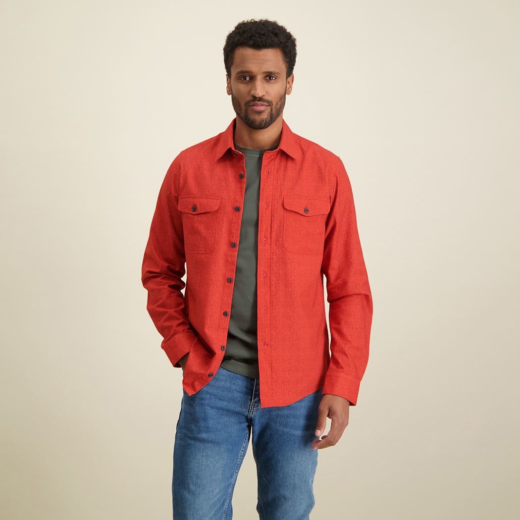 Red herringbone cotton overshirt. | R2 