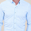 Lichtblauw grafische print knitted piqué overhemd