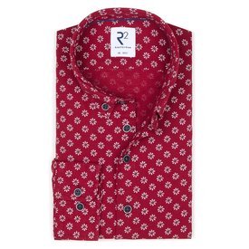 R2 Red floral print linen/cotton shirt.
