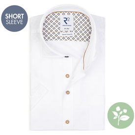 R2 Short sleeved white organic 2 PLY cotton washed shirt