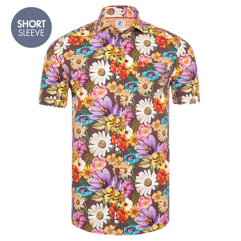 Kurzärmeliges mehrfarbig Blumendruck Hemd