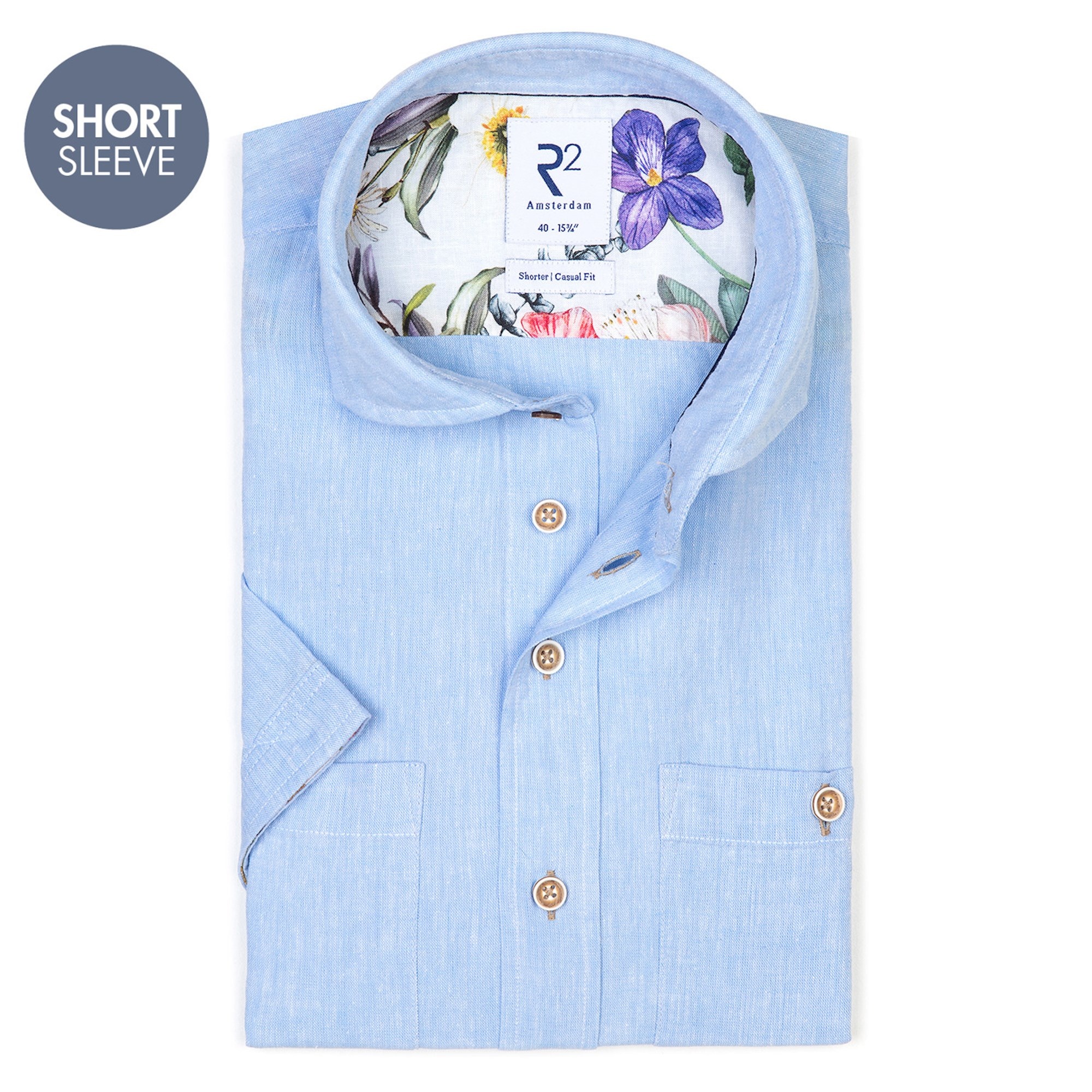 Short sleeve light blue cotton/linen 