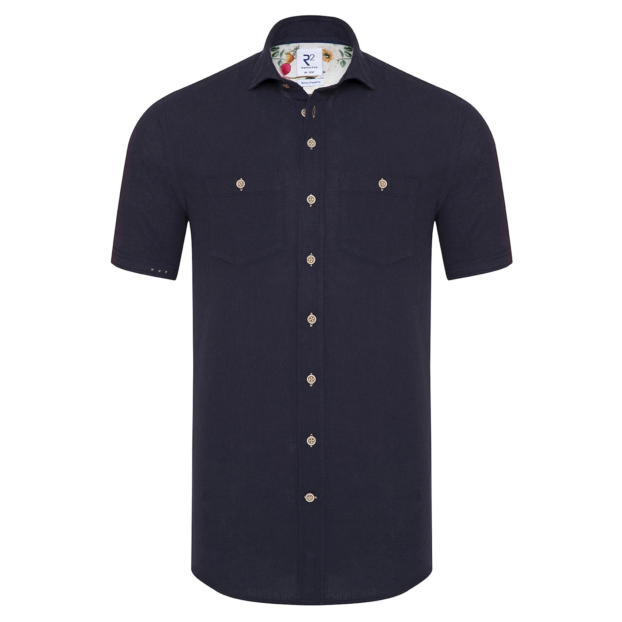 Short sleeves navy cotton/linen shirt 