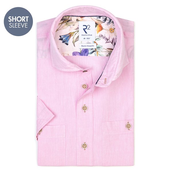 R2 Short sleeves pink cotton/linen shirt