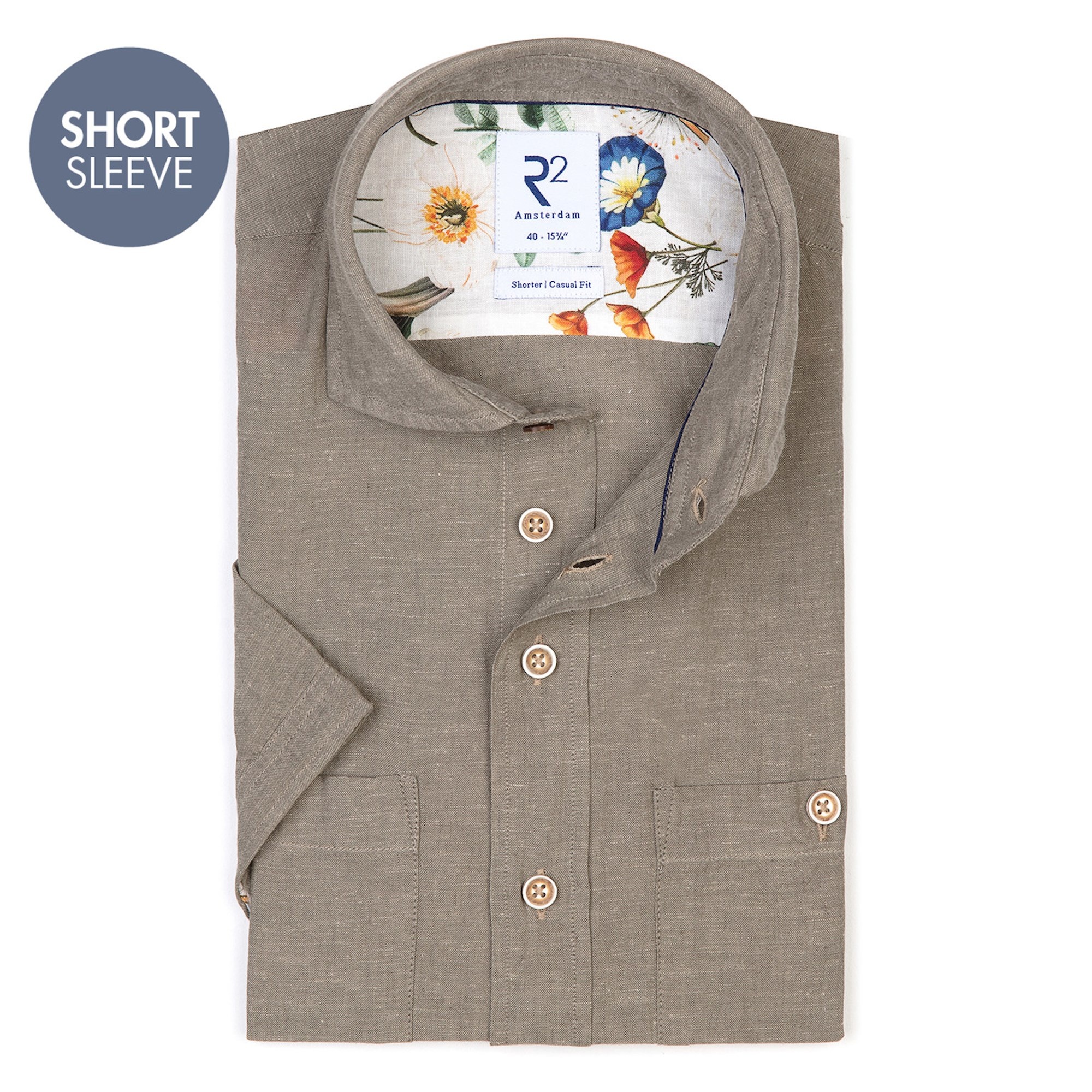 Short sleeves army green cotton/linen 