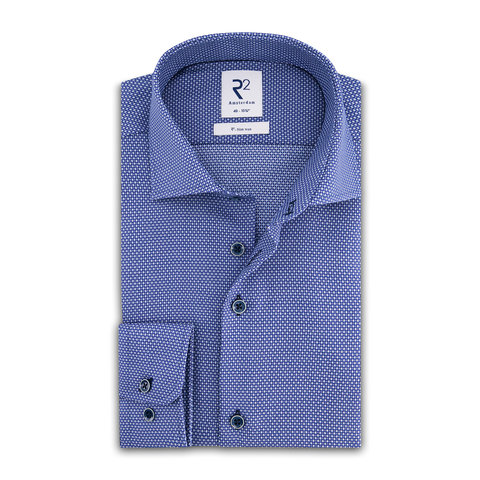 Blauw dobby strijkvrij katoenen overhemd