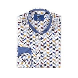 R2 Kids white bird print cotton shirt