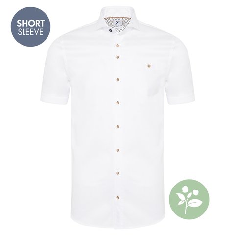 Short sleeved white organic 2 PLY cotton washed shirt