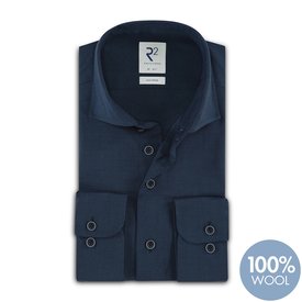 R2 Extra long sleeves. Navy blue 100% wool shirt