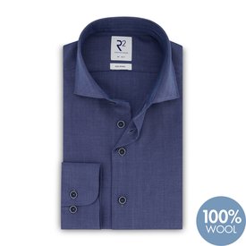 R2 Donkerblauw 100% merino-wollen overhemd