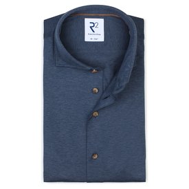 R2 Dark blue jersey knitted cotton shirt