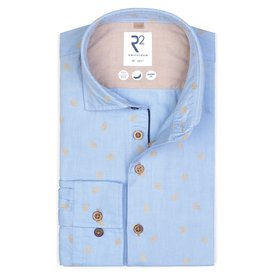 R2 Light blue paisley print oxford cotton shirt