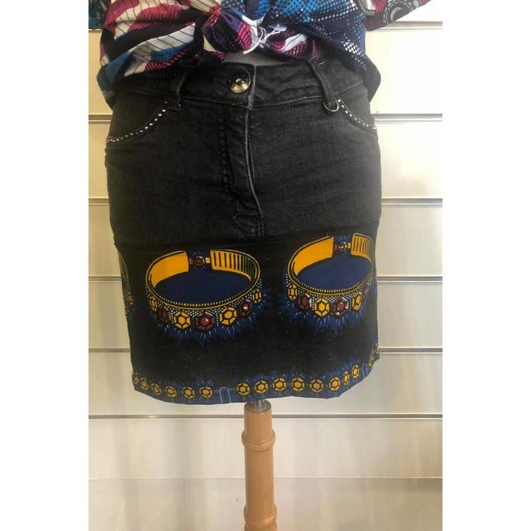 Vintage jeans rokje met Afrikaanse katoen