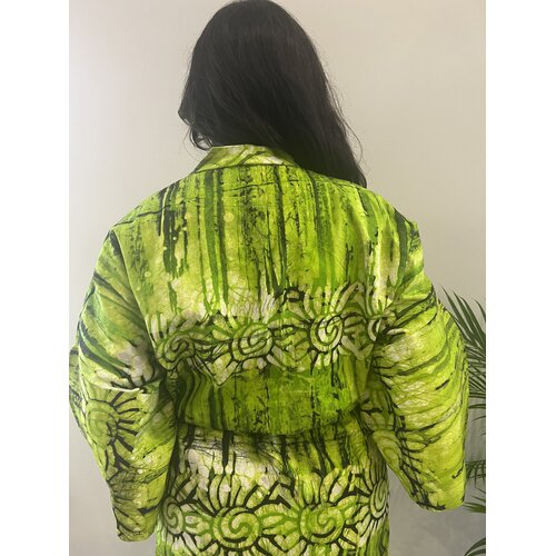 Lange kimono van groene tie-dye katoen Lange kimono van groene tie-dye katoen