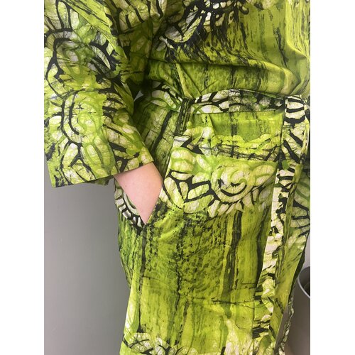 Lange kimono van groene tie-dye katoen Lange kimono van groene tie-dye katoen