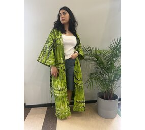 Lange kimono van groene tie-dye katoen Lange kimono van groene tie-dye katoen