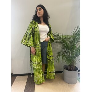 Long kimono of green tie-dye cotton