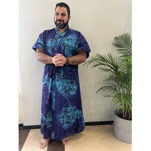 Lange kimono van  blauw-paarse tie dye  katoen