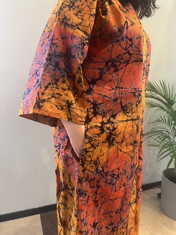 Lange kimono van oranje tie-dye katoen Lange kimono van oranje tie-dye katoen