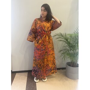 Long kimono of orange tie-dye cotton