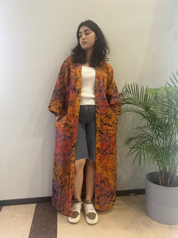 Lange kimono van oranje tie-dye katoen Lange kimono van oranje tie-dye katoen