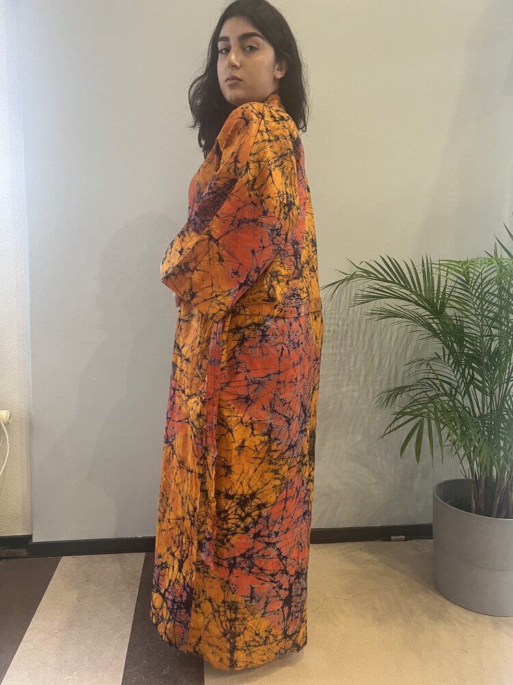 Lange kimono van oranje tie-dye katoen Lange kimono van oranje tie-dye katoen