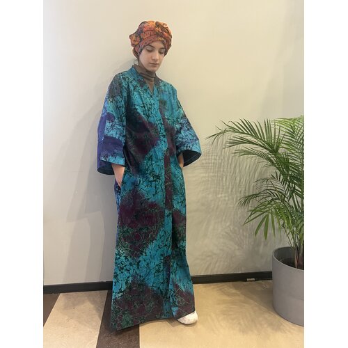 Lange kimono van blauw paars groene tie-dye katoen Lange kimono van blauw paars groene tie-dye katoen