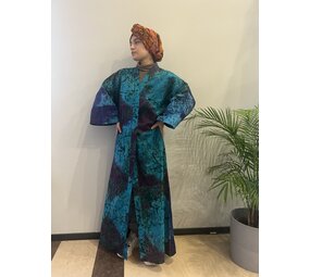 Long kimono of blue purple green tie-dye cotton Long kimono of blue purple green tie-dye cotton