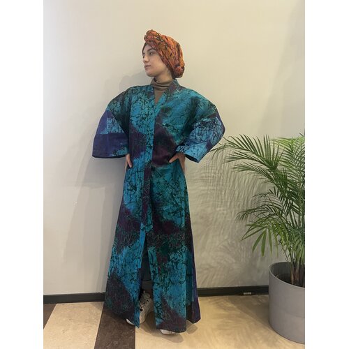 Lange kimono van blauw paars groene tie-dye katoen Lange kimono van blauw paars groene tie-dye katoen