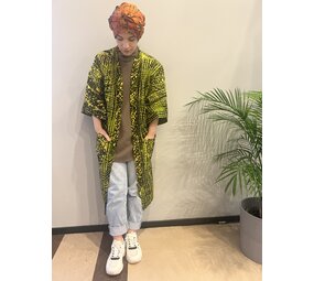 Kimono van geel zwart tie-dye katoen Kimono van geel zwart tie-dye katoen