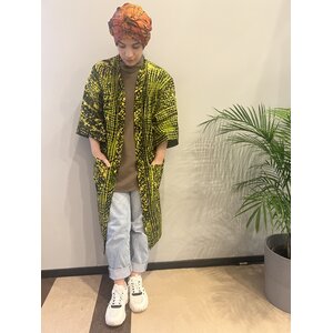 Kimono of yellow black tie-dye cotton