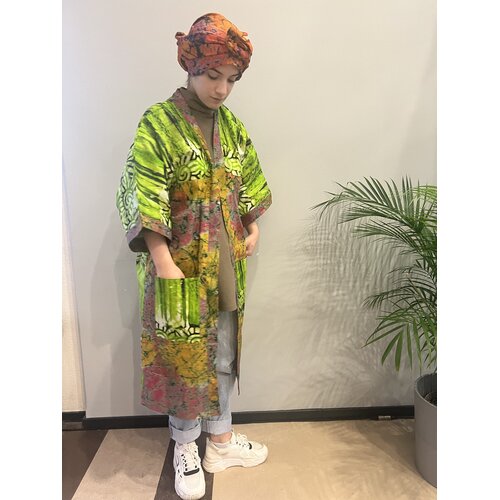 Kimono van groen oker roze tie-dye katoen Kimono van groen oker roze tie-dye katoen