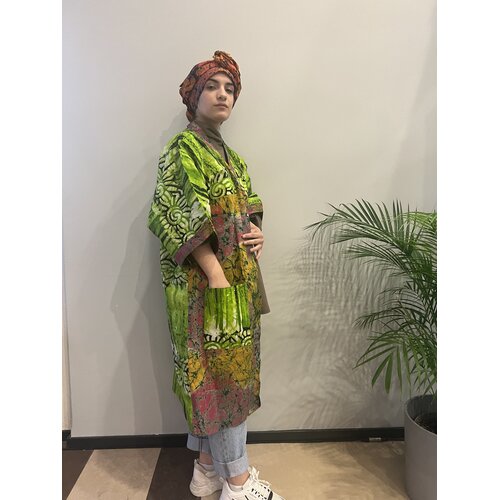 Kimono van groen oker roze tie-dye katoen Kimono van groen oker roze tie-dye katoen