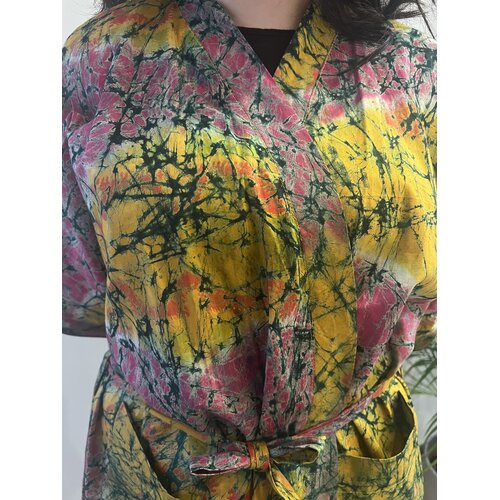 Lange kimono van oker roze tie-dye katoen Lange kimono van oker roze tie-dye katoen