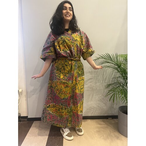 Long kimono of ochre pink tie-dye cotton Long kimono of ochre pink tie-dye cotton