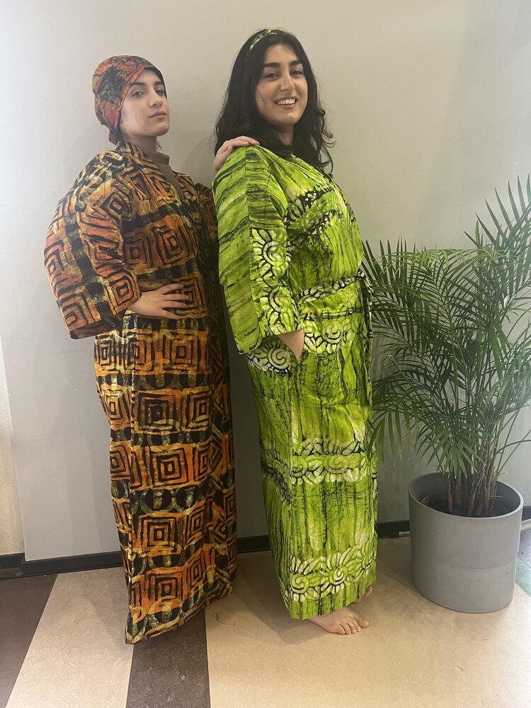 Long kimono of orange tie-dye cotton Long kimono of orange tie-dye cotton