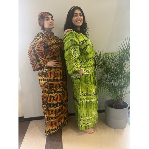 Long kimono of orange tie-dye cotton Long kimono of orange tie-dye cotton