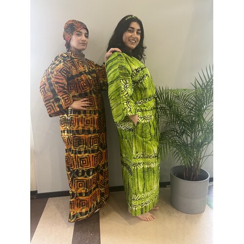 Long kimono of orange tie-dye cotton Long kimono of orange tie-dye cotton