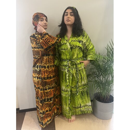 Long kimono of orange tie-dye cotton Long kimono of orange tie-dye cotton