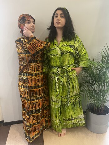 Long kimono of orange tie-dye cotton Long kimono of orange tie-dye cotton