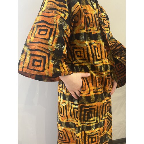 Long kimono of orange tie-dye cotton Long kimono of orange tie-dye cotton