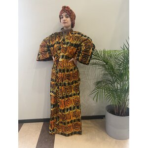 Long kimono of orange tie-dye cotton