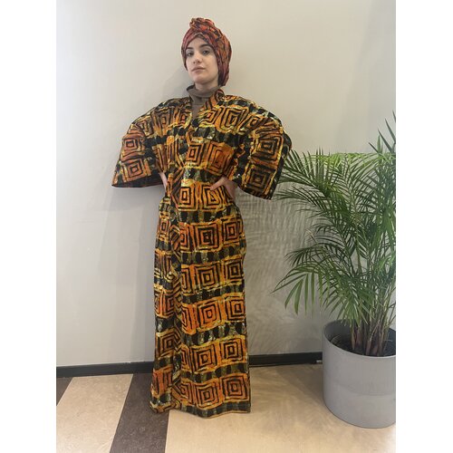 Long kimono of orange tie-dye cotton Long kimono of orange tie-dye cotton