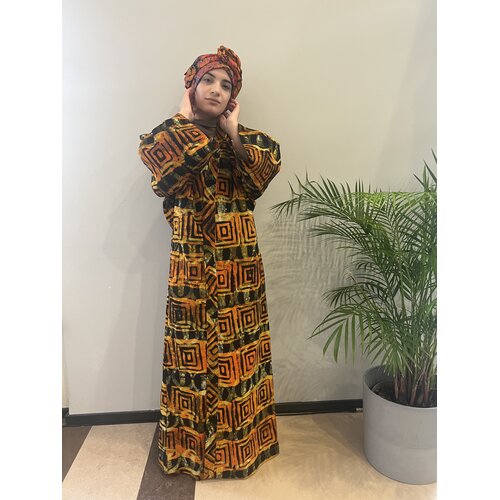 Long kimono of orange tie-dye cotton Long kimono of orange tie-dye cotton