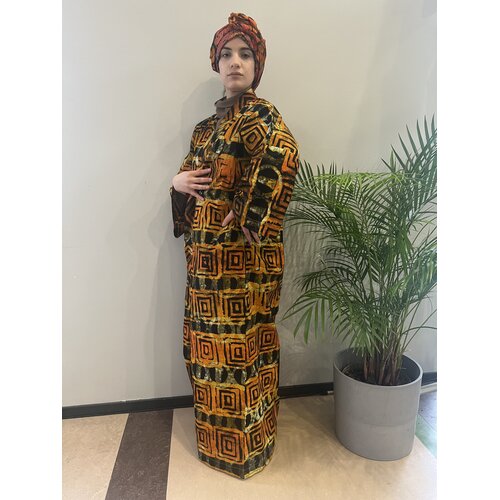 Long kimono of orange tie-dye cotton Long kimono of orange tie-dye cotton