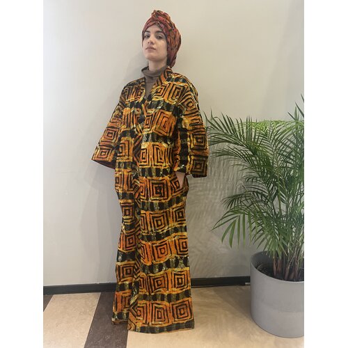 Long kimono of orange tie-dye cotton Long kimono of orange tie-dye cotton